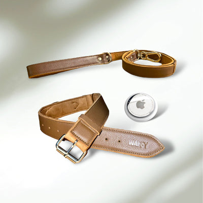 Pack Premium : Collier en cuir WAFFY + Laisse en cuir WAFFY + AirTag 