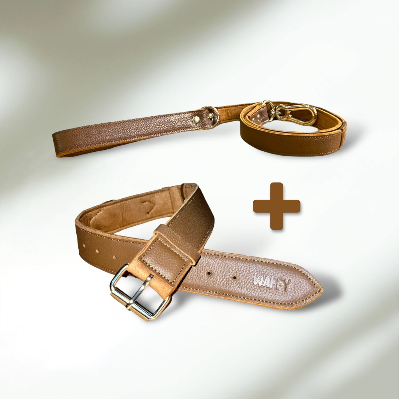 Pack Confort Duo : Collier en cuir WAFFY + Laisse en cuir WAFFY